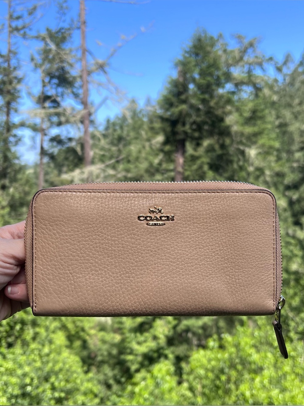 COACH Long Zip-Around Pebble Leather Wallet Nude w Gold Hardware AUTHENTIC